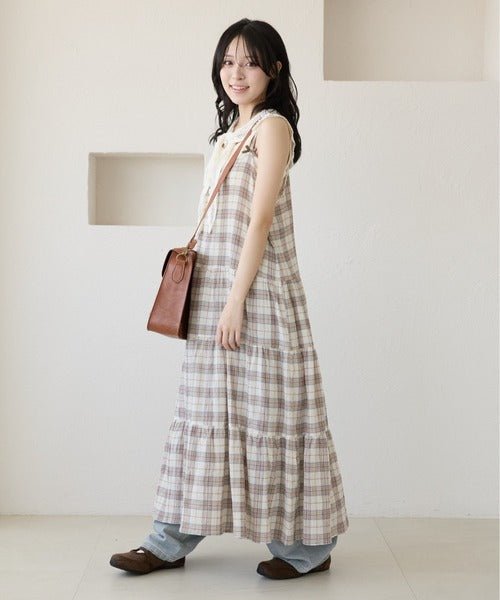 <預訂> 日牌Kutir 大人氣 蝴蝶結層疊吊帶格紋連身裙｜九色入