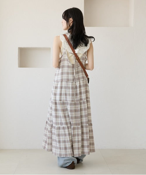 <預訂> 日牌Kutir 大人氣 蝴蝶結層疊吊帶格紋連身裙｜九色入