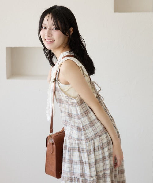 <預訂> 日牌Kutir 大人氣 蝴蝶結層疊吊帶格紋連身裙｜九色入