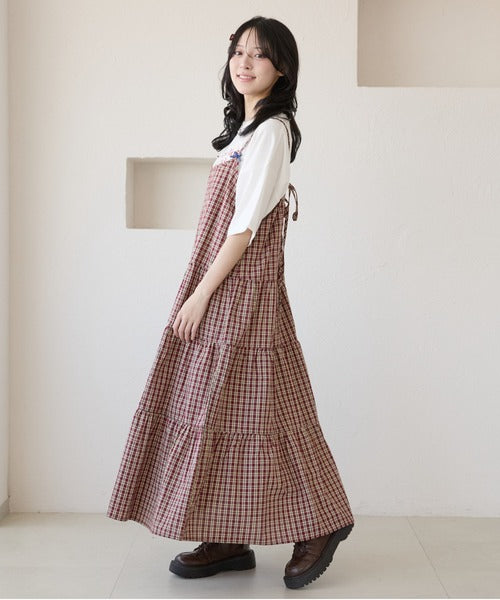 <預訂> 日牌Kutir 大人氣 蝴蝶結層疊吊帶格紋連身裙｜九色入