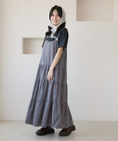 <預訂> 日牌Kutir 大人氣 蝴蝶結層疊吊帶格紋連身裙｜九色入