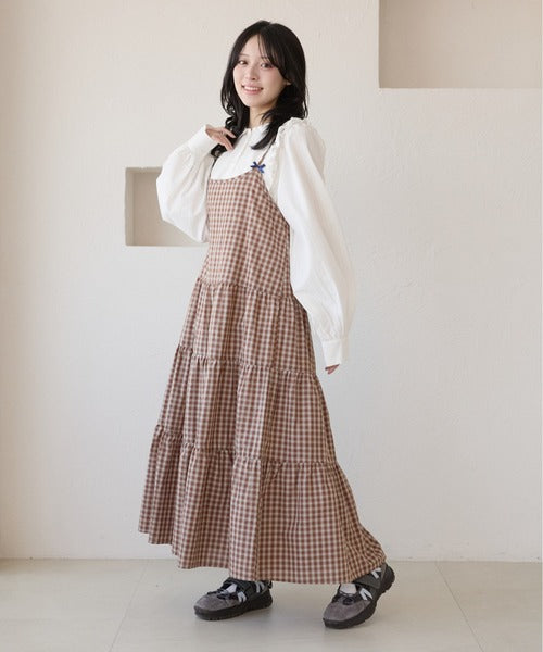 <預訂> 日牌Kutir 大人氣 蝴蝶結層疊吊帶格紋連身裙｜九色入