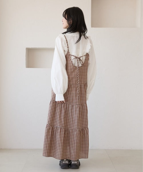 <預訂> 日牌Kutir 大人氣 蝴蝶結層疊吊帶格紋連身裙｜九色入