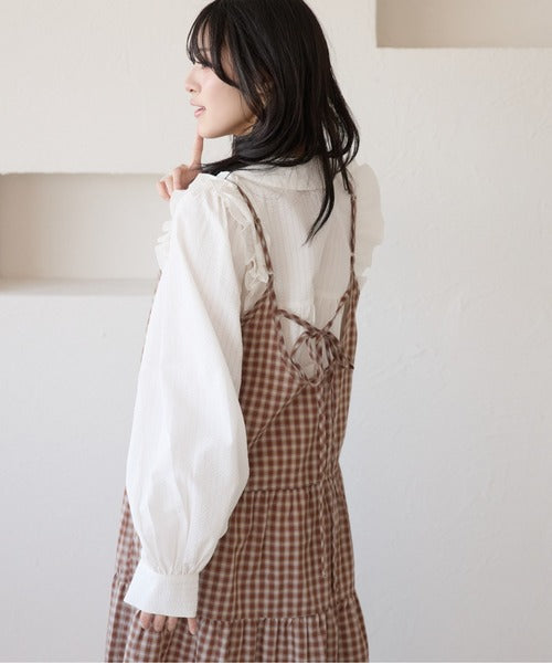 <預訂> 日牌Kutir 大人氣 蝴蝶結層疊吊帶格紋連身裙｜九色入