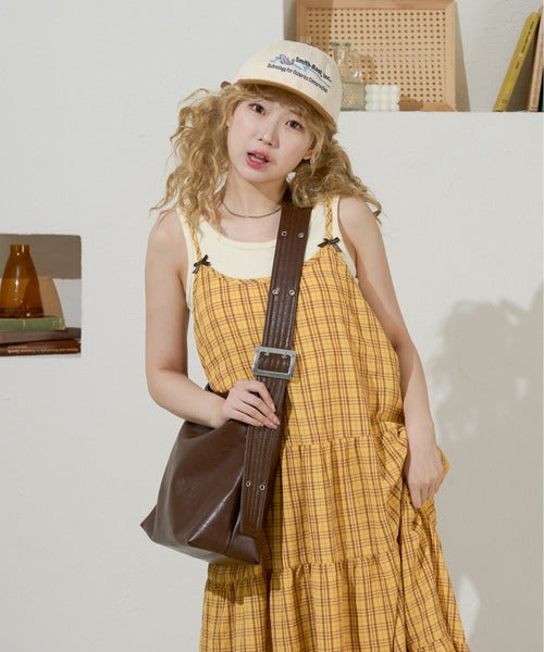 <預訂> 日牌Kutir 大人氣 蝴蝶結層疊吊帶格紋連身裙｜九色入