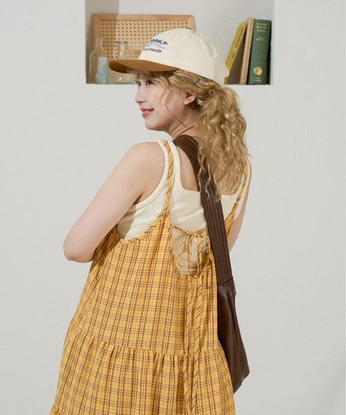 <預訂> 日牌Kutir 大人氣 蝴蝶結層疊吊帶格紋連身裙｜九色入
