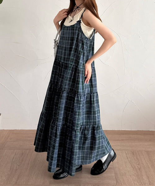 <預訂> 日牌Kutir 大人氣 蝴蝶結層疊吊帶格紋連身裙｜九色入