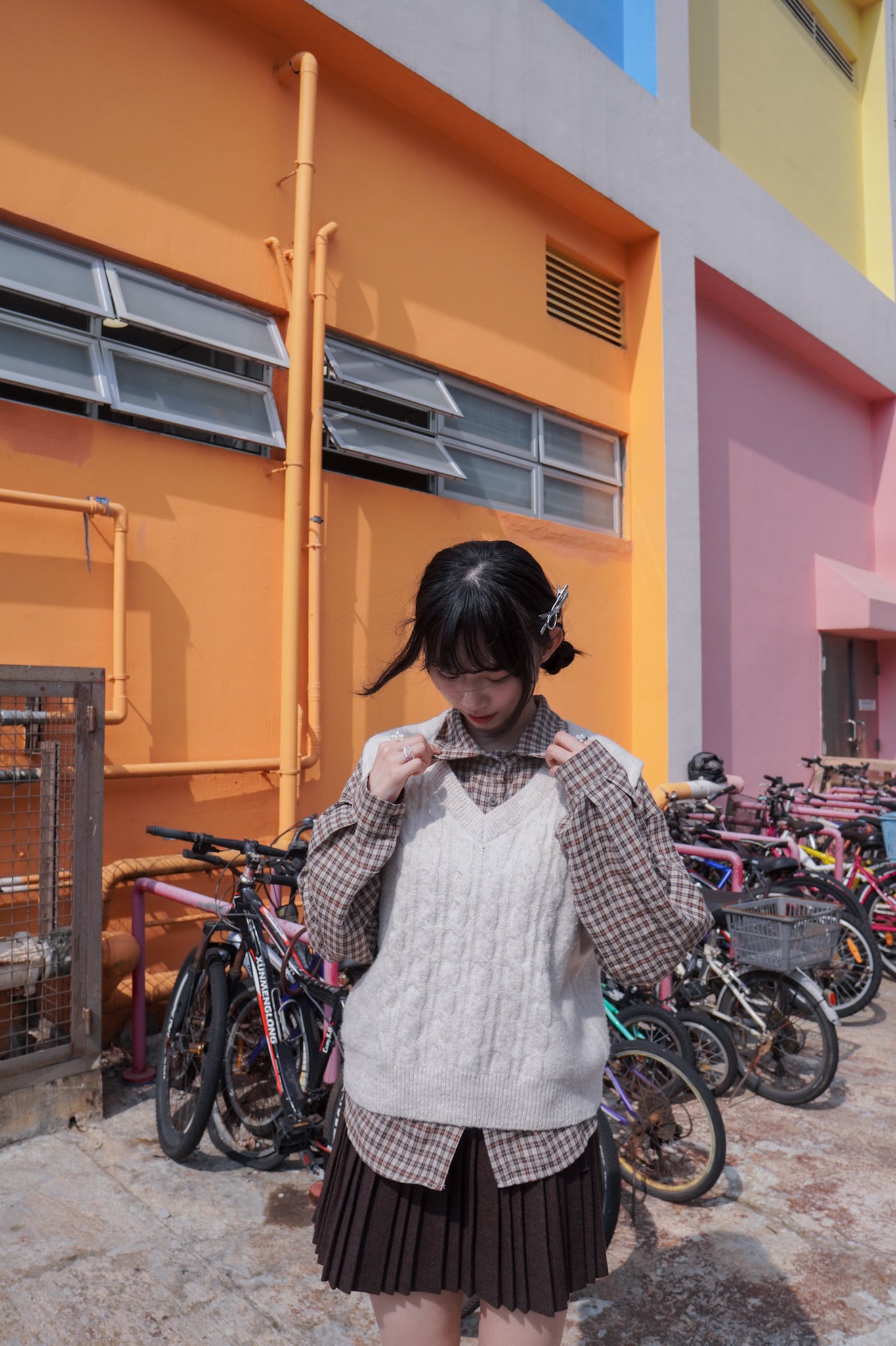 <現貨> 自家製 格仔開胸長袖Polo恤衫上衣｜兩色入