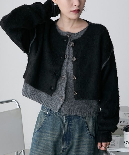 <預訂> 日牌FY 大人氣 混色拉絨疊層短針織開胸外套｜四色入