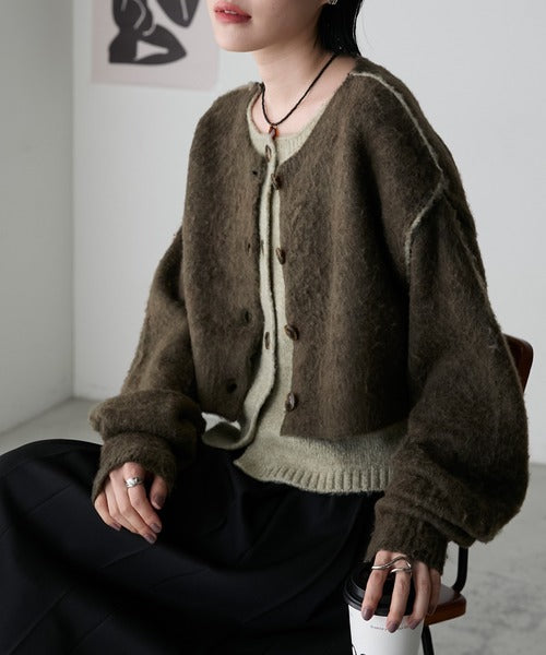 <預訂> 日牌FY 大人氣 混色拉絨疊層短針織開胸外套｜四色入