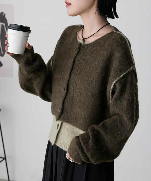 <預訂> 日牌FY 大人氣 混色拉絨疊層短針織開胸外套｜四色入