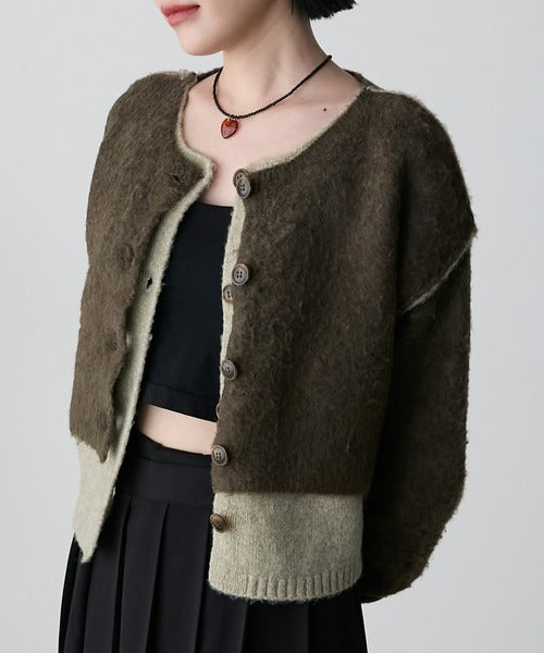 <預訂> 日牌FY 大人氣 混色拉絨疊層短針織開胸外套｜四色入