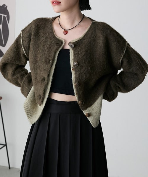 <預訂> 日牌FY 大人氣 混色拉絨疊層短針織開胸外套｜四色入