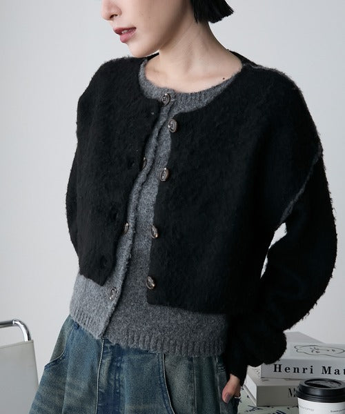 <預訂> 日牌FY 大人氣 混色拉絨疊層短針織開胸外套｜四色入