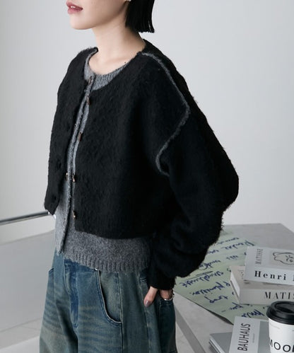 <預訂> 日牌FY 大人氣 混色拉絨疊層短針織開胸外套｜四色入