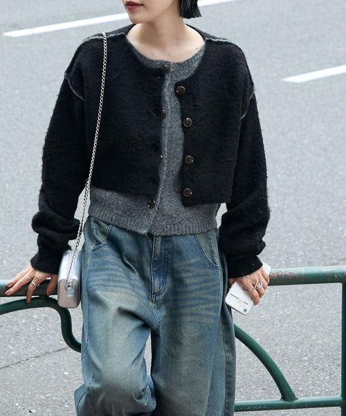 <預訂> 日牌FY 大人氣 混色拉絨疊層短針織開胸外套｜四色入