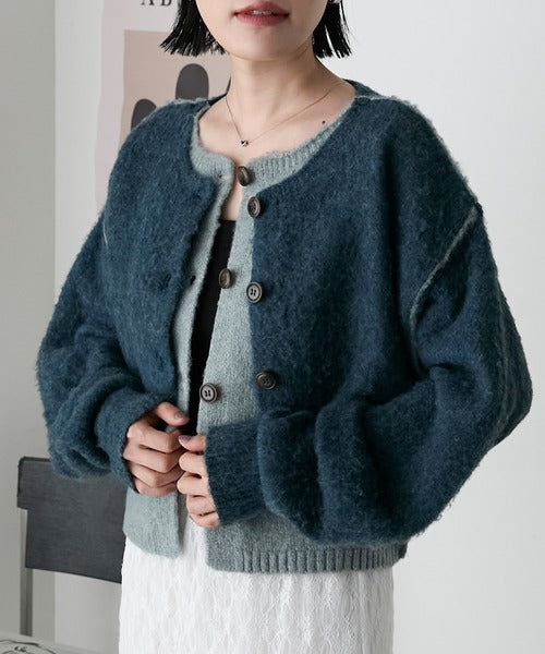 <預訂> 日牌FY 大人氣 混色拉絨疊層短針織開胸外套｜四色入