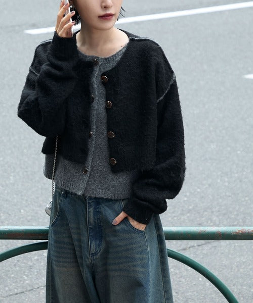 <預訂> 日牌FY 大人氣 混色拉絨疊層短針織開胸外套｜四色入