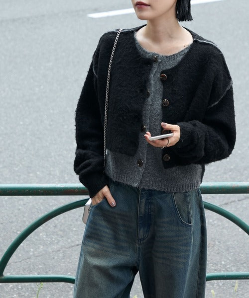 <預訂> 日牌FY 大人氣 混色拉絨疊層短針織開胸外套｜四色入