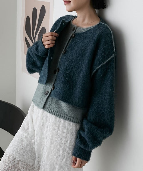 <預訂> 日牌FY 大人氣 混色拉絨疊層短針織開胸外套｜四色入