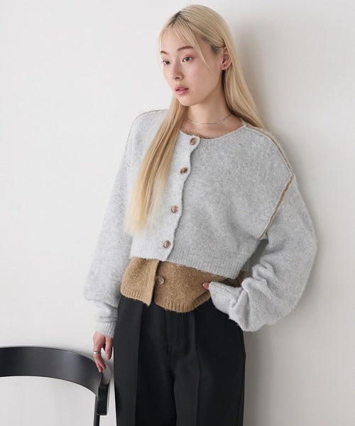 <預訂> 日牌FY 大人氣 混色拉絨疊層短針織開胸外套｜四色入