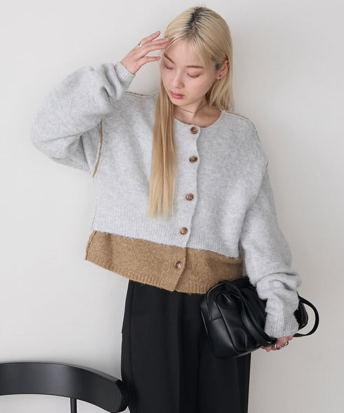 <預訂> 日牌FY 大人氣 混色拉絨疊層短針織開胸外套｜四色入