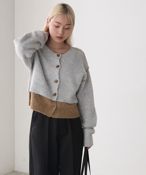 <預訂> 日牌FY 大人氣 混色拉絨疊層短針織開胸外套｜四色入