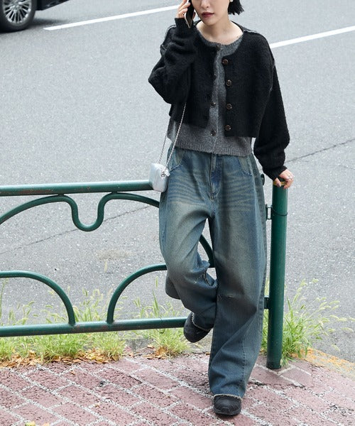 <預訂> 日牌FY 大人氣 混色拉絨疊層短針織開胸外套｜四色入