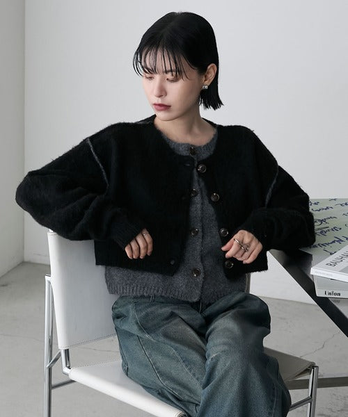 <預訂> 日牌FY 大人氣 混色拉絨疊層短針織開胸外套｜四色入