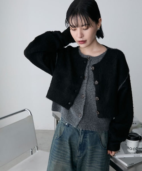 <預訂> 日牌FY 大人氣 混色拉絨疊層短針織開胸外套｜四色入