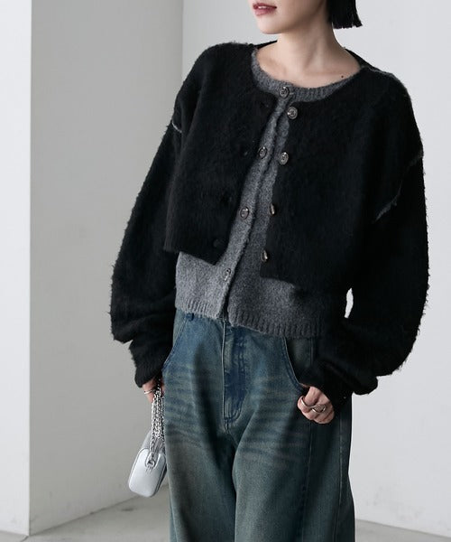 <預訂> 日牌FY 大人氣 混色拉絨疊層短針織開胸外套｜四色入