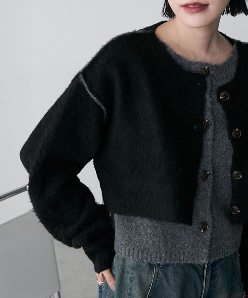 <預訂> 日牌FY 大人氣 混色拉絨疊層短針織開胸外套｜四色入