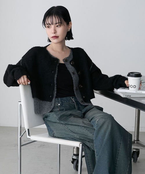 <預訂> 日牌FY 大人氣 混色拉絨疊層短針織開胸外套｜四色入