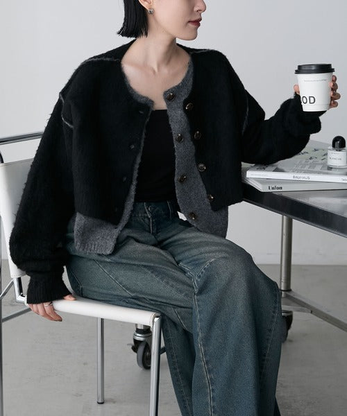 <預訂> 日牌FY 大人氣 混色拉絨疊層短針織開胸外套｜四色入