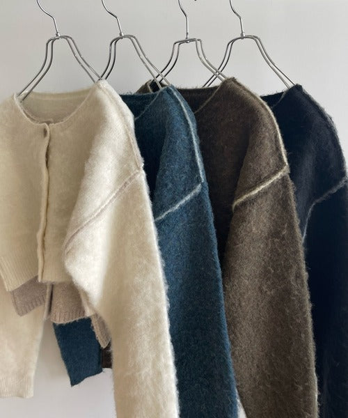 <預訂> 日牌FY 大人氣 混色拉絨疊層短針織開胸外套｜四色入