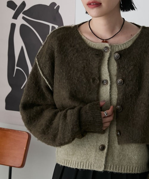 <預訂> 日牌FY 大人氣 混色拉絨疊層短針織開胸外套｜四色入