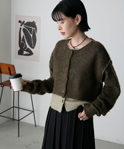 <預訂> 日牌FY 大人氣 混色拉絨疊層短針織開胸外套｜四色入