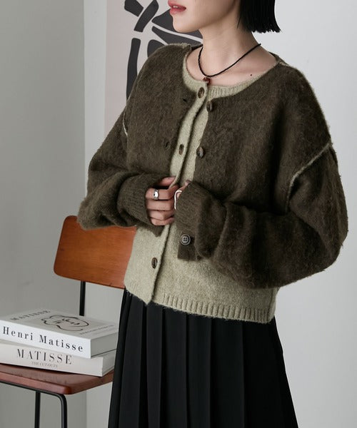 <預訂> 日牌FY 大人氣 混色拉絨疊層短針織開胸外套｜四色入