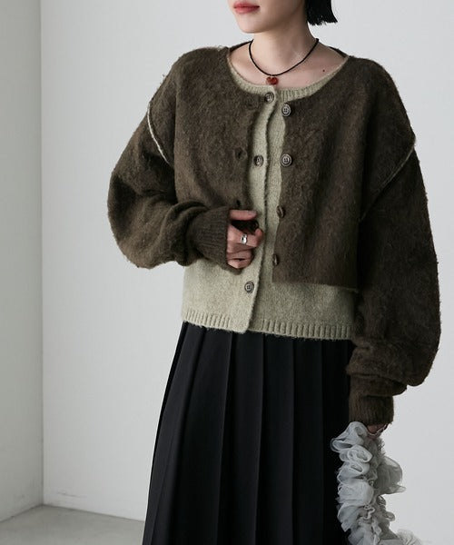 <預訂> 日牌FY 大人氣 混色拉絨疊層短針織開胸外套｜四色入