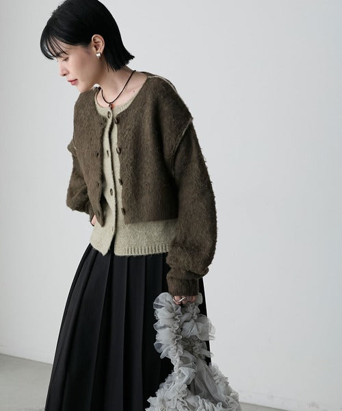 <預訂> 日牌FY 大人氣 混色拉絨疊層短針織開胸外套｜四色入