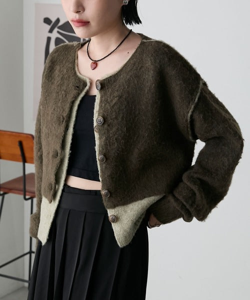 <預訂> 日牌FY 大人氣 混色拉絨疊層短針織開胸外套｜四色入