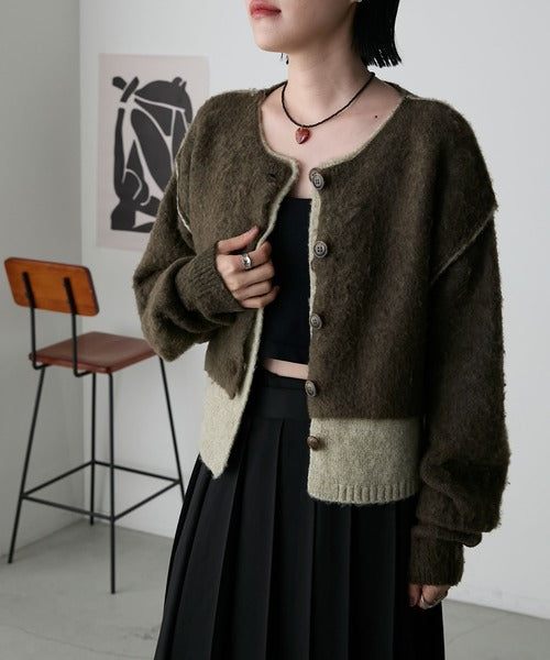 <預訂> 日牌FY 大人氣 混色拉絨疊層短針織開胸外套｜四色入