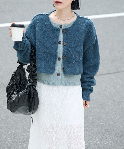 <預訂> 日牌FY 大人氣 混色拉絨疊層短針織開胸外套｜四色入