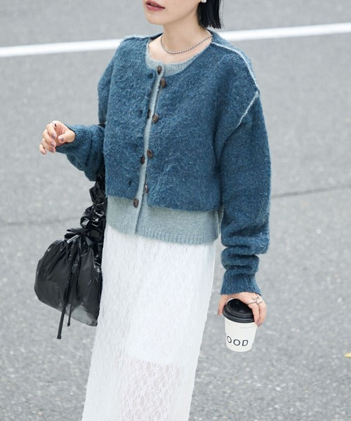 <預訂> 日牌FY 大人氣 混色拉絨疊層短針織開胸外套｜四色入