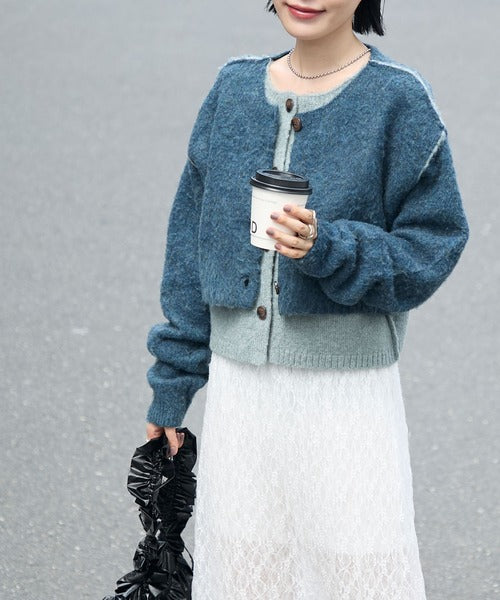 <預訂> 日牌FY 大人氣 混色拉絨疊層短針織開胸外套｜四色入