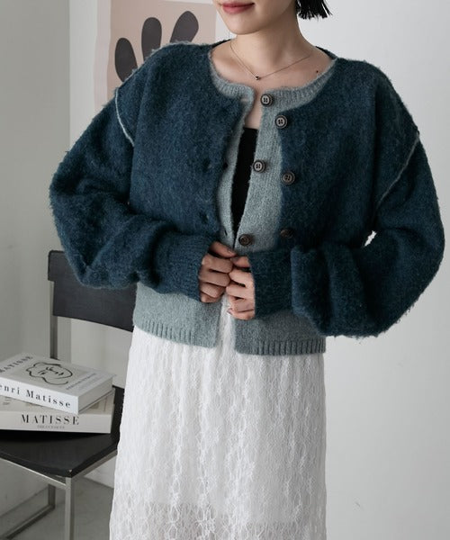 <預訂> 日牌FY 大人氣 混色拉絨疊層短針織開胸外套｜四色入