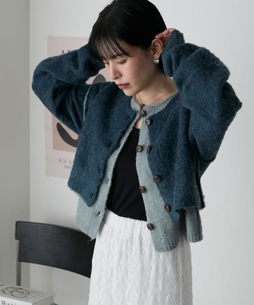 <預訂> 日牌FY 大人氣 混色拉絨疊層短針織開胸外套｜四色入