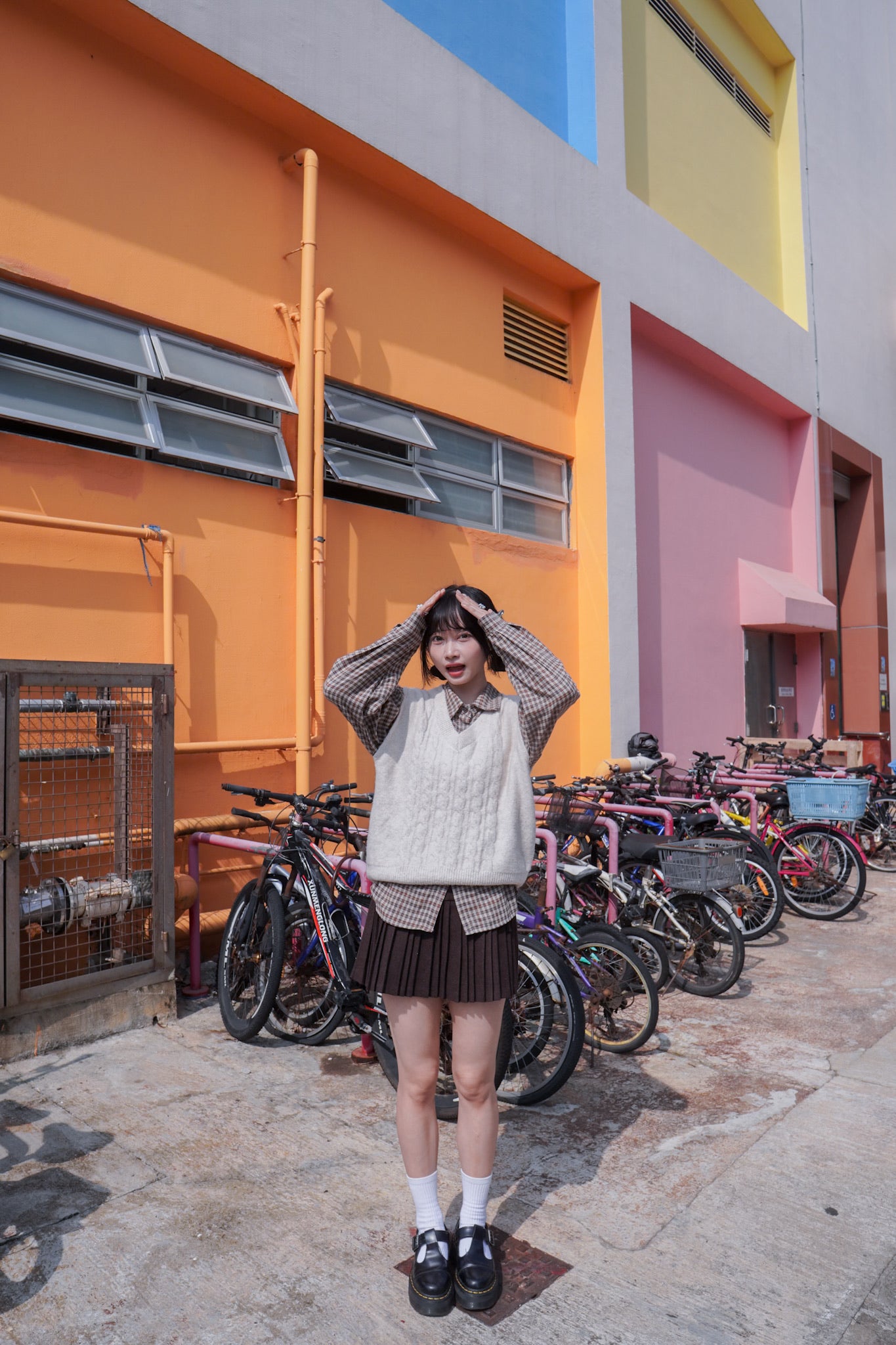 <現貨> 自家製 格仔開胸長袖Polo恤衫上衣｜兩色入