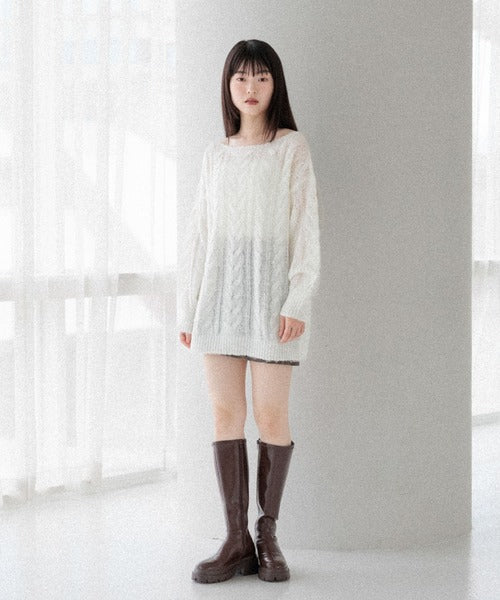 <預訂> 高質日牌Heather限時降價！露肩薄款麻花針織上衣｜兩色入