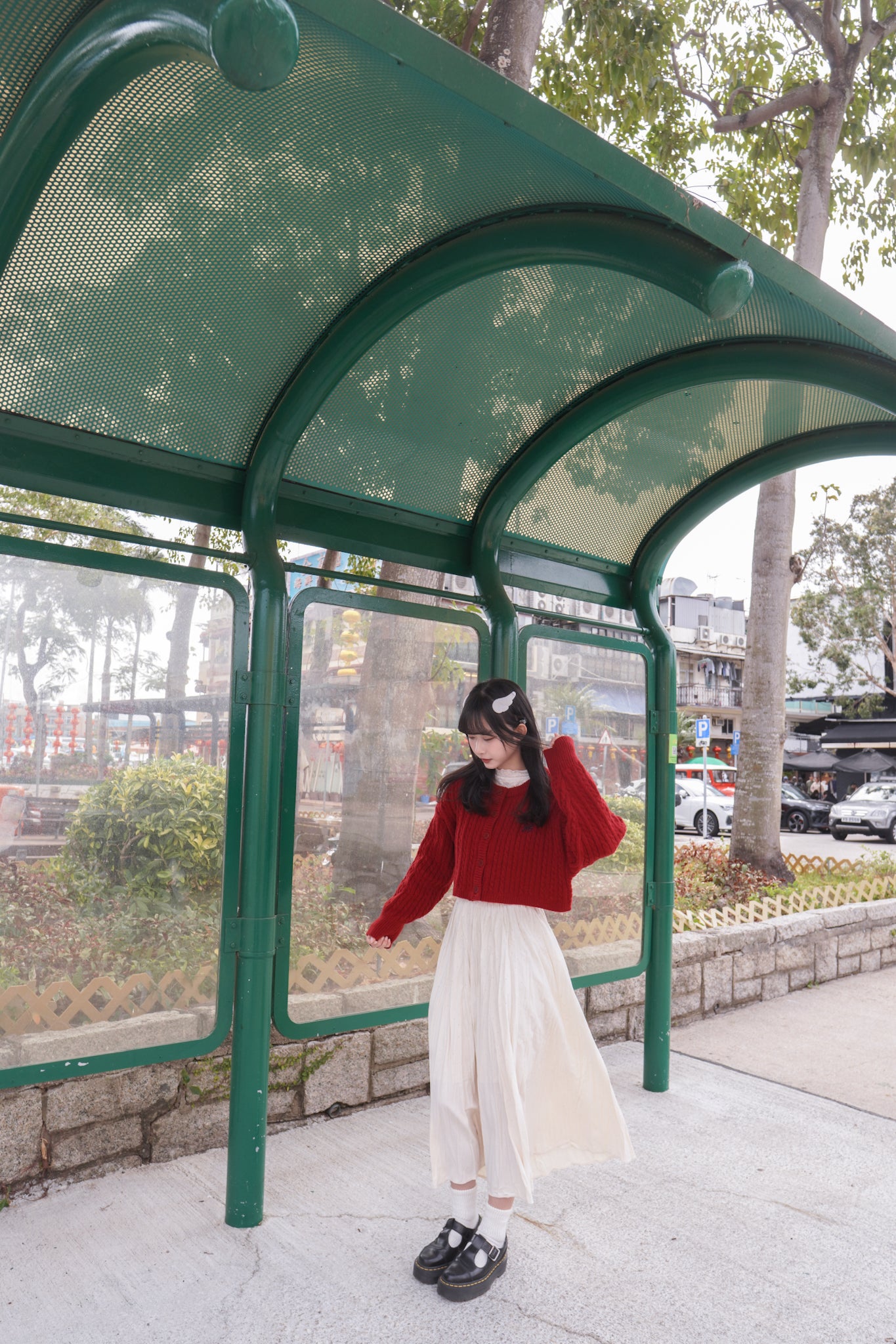 <現貨> 小眾質感♡!!皺摺暗波點高腰彈性半身長裙